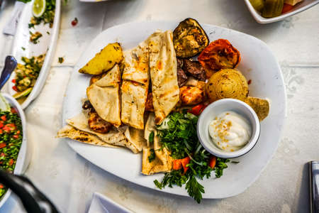 Lebanese Grilled Chicken Lamb Beef Covered with Breadの写真素材