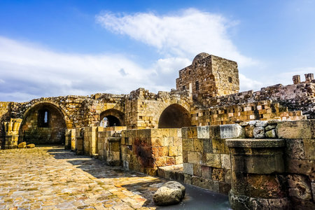 Sidon Crusaders Sea Castle Ruins with Picturesque Walls Viewの写真素材
