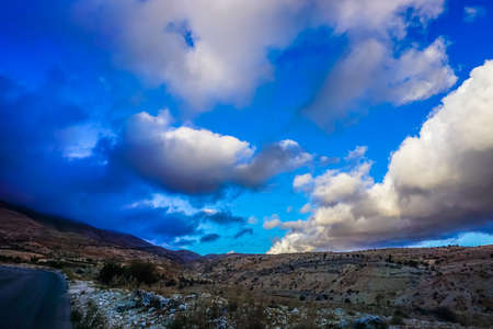 Lebanon Mountains Bekaa Valley Road with Breathtaking Blue Sky Backgroundの写真素材