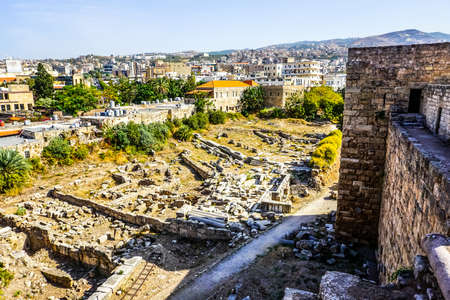 Byblos Crusaders Citadel Courtyard Ruins with City Viewの写真素材
