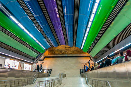 Tehran Metro Station Downward Moving Staircases with Peopleのeditorial素材