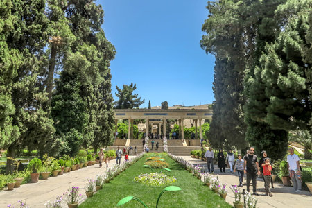 Shiraz Tomb of Hafez Leading Lines Main View Point Entrance of Staircase and Pavilion with People