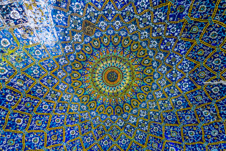 Shiraz Vakil Mosque Blue Yellow White Tiles Ornament Ceiling