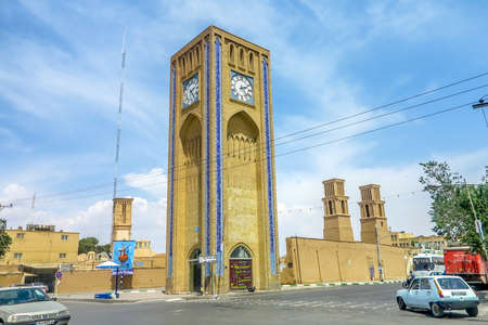 Yazd Market Saat Square Clock Tower with Busy Trafficのeditorial素材
