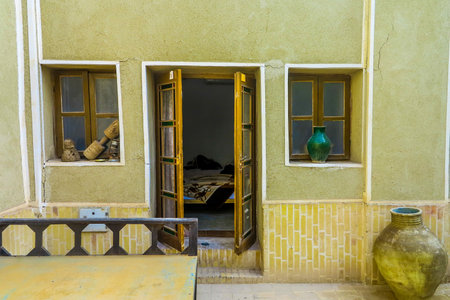 Yazd Old Town Residential House with Open Door Two Windows and a Jar