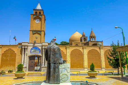 Isfahan Armenian Apostolic Holy Savior Vank Cathedral with Archbishop Khachatur Kesaratsi Statue and...