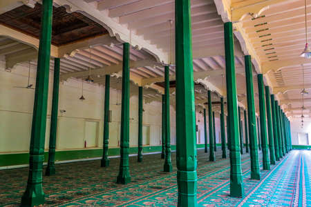 Kashgar Id Kah Mosque Green Colored Columns with Carpets for Outdoor Prayersの写真素材