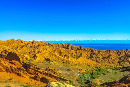 Tosor Fairy Tale Skazka Canyon Red Orange Colored Rock Formation Landscape at Sunsetの写真素材