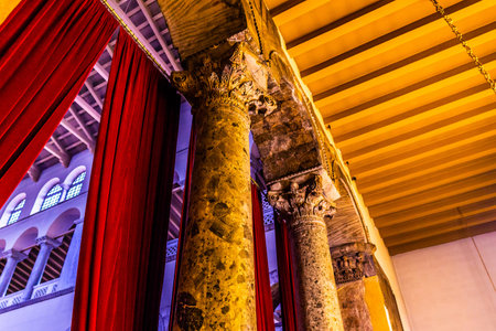 Thessaloniki Hagios Demetrios Cathedral Low Angle Column with Corinthian Style Stone Carving Relief...