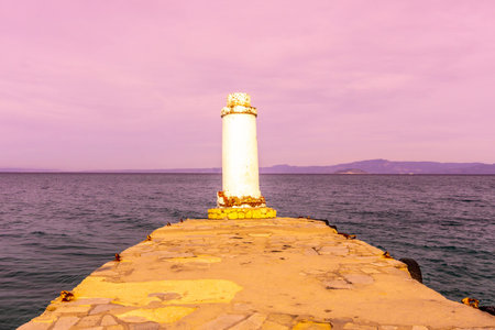 Pefkochori Leading Lines Brick Stone Walkway Small Lighthouse Viewpoint at Sunset