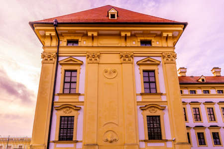 Slavkov u Brna Castle Palace Side Building Viewpoint with Blue Cloudy Sky at Wintertimeのeditorial素材