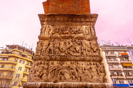 Thessaloniki Arch of Galerius Sculptural Program View with Cloudy Sky at Wintertime
