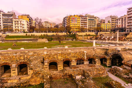 Thessaloniki Roman Agora Forum Complex View with Cloudy Sky in Wintertimeの写真素材