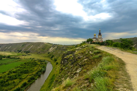 Orheiul Vechi Village Ancient City Historical Complex Raut River with Orthodox Christian Monasteryの写真素材