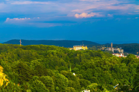Lviv Cityscape Panoramic Viewpoint with Old City View Forest and Hill