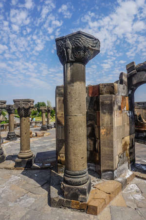 Zvartnots Cathedral Ruins Picturesque View of the Pillar and Archesの写真素材