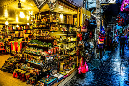 Sidon Souk Souvenir Shop in a Tight Paved Old Town Streetの写真素材