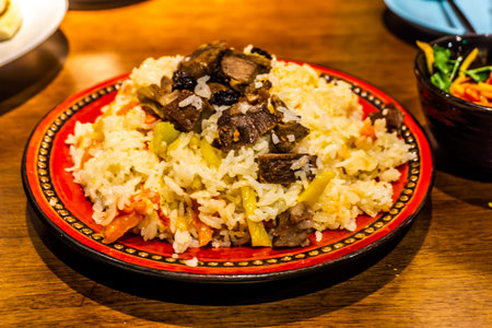 Chinese Xinjiang Uyghur Pilaf with Carrots Rice and Lambの写真素材