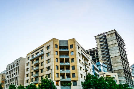 Beirut Common Multi Level Apartment Buildings with Blue Sky Backgroundの写真素材