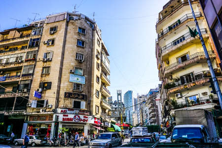 Beirut Omar Bin Abdul Aziz Street View of Highrises and Trafficのeditorial素材