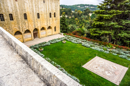 Beiteddine Palace Garden Trees Mosaics and Landscape Viewのeditorial素材