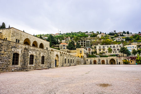 Beiteddine Palace Main Square with Town and Landscape Viewのeditorial素材