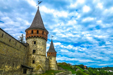 Kamianets Podilskyi Ancient Fortress Castle External Wall with Two Watchtowersのeditorial素材