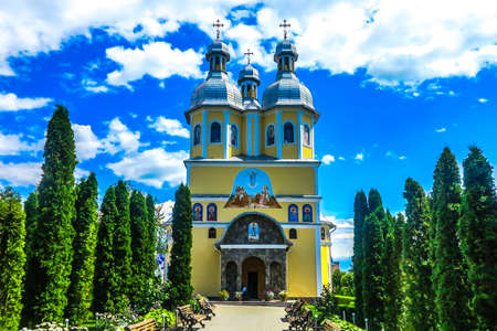 Chernivtsi Holy Ascension Banchensky Monastery Yellow Colored Church Front Viewの写真素材