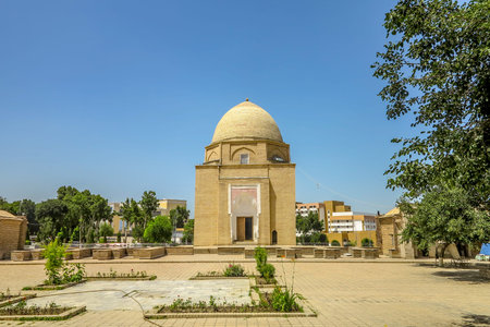 Samarkand Rukhobod Bricks Cupola Mausoleum Square Frontal Viewpoint