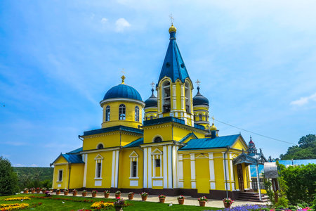 Bursuc Hancu Monastery Side Frontal View of the Small Yellow Colored Church