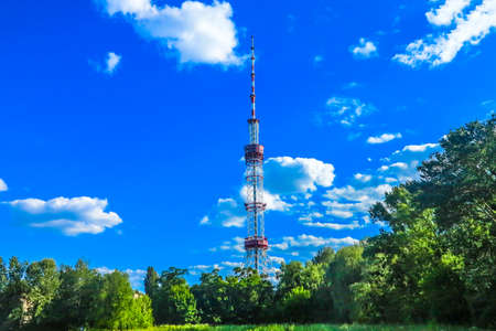 Kiev Babyn Yar Park Kyiv TV Center Tower Viewpoint with Blue Sky White Clouds Backgroundのeditorial素材