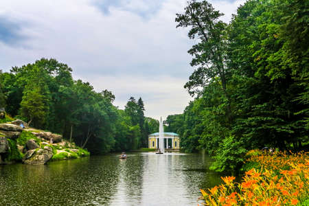 Uman Arboretum Sofiyivka National Park English Landscape Garden Nyzhnii Stav Lake Fountain and Boatsの写真素材