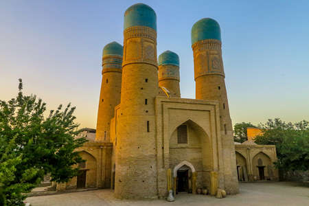 Bukhara Old City Chor Minor Madrasa Side Viewpoint at Sunsetの写真素材