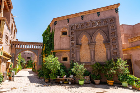 Kashgar Renovated Old City Uyghur Central Asian Architecture Buildings along the Street on a Sunny...