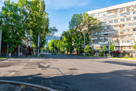 Almaty Common Street Crossroads Traffic Lights Turning on Red for the Vehicles Early in the Morning...