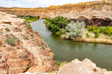 Charyn National Park Sharyn Canyon Breathtaking Picturesque View of River on a Sunny Blue Sky Dayの写真素材