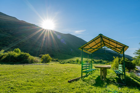 Esik Issyk Turgen Gorge Picturesque Breathtaking View of a Public Yurt Camp on a Sunny Blue Sky Day