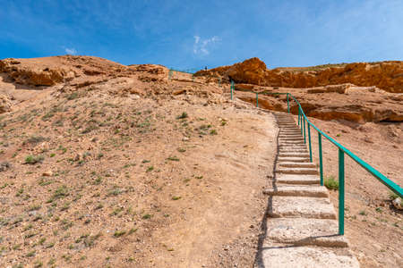 Charyn National Park Sharyn Canyon Breathtaking Picturesque View of Rock Unique Formations Valley of Castles on a Sunny Blue Sky Dayの写真素材
