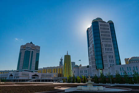 Nur-Sultan Astana Senate of the Parliament of the Republic of Kazakhstan Building on a Sunny Blue Sky Dayの写真素材