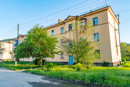 Tekeli City Picturesque View of Common Residential Buildings on a Sunny Blue Sky Day