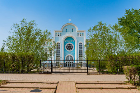 Nur-Sultan Astana Jewish Beit Rachel Synagogue Picturesque Frontal View on a Sunny Blue Sky Day