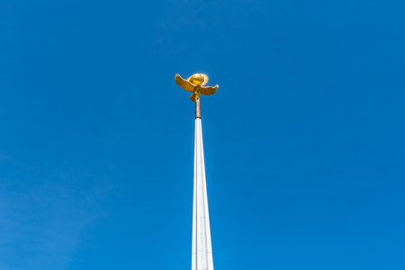 Burabay Borovoe National Park Monument of a Golden Eagle under the Sun Kazakh Symbol on a Stella at...