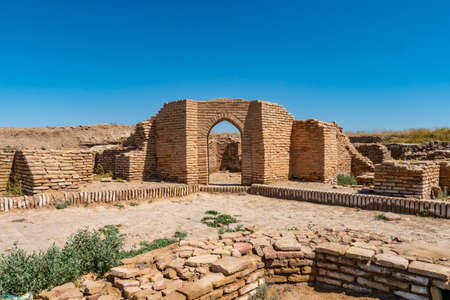 Turkestan Sauran Walled City Picturesque Breathtaking View of the Archeological Site on a Sunny Blue Sky Dayの写真素材