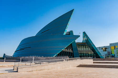 Nur-Sultan Astana Kazakhstan Central Concert Hall PIcturesque View on a Sunny Cloudy Blue Sky Dayのeditorial素材