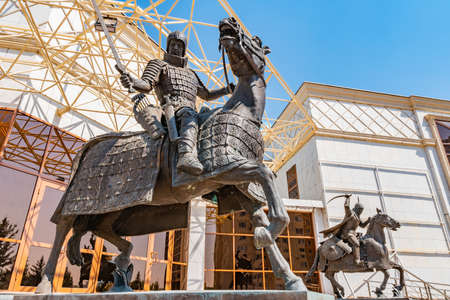 Nur-Sultan Astana Kazakhstan Military History Museum of Armed Forces Kazakh Medieval Soldier Riding on Horse Statue View on a Sunny Blue Sky Dayのeditorial素材