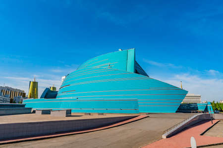 Nur-Sultan Astana Kazakhstan Central Concert Hall PIcturesque View on a Sunny Cloudy Blue Sky Dayのeditorial素材