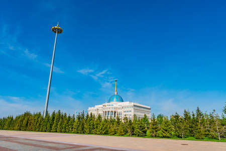 Nur-Sultan Astana Ak Orda Presidential Palace of the Republic of Kazakhstan Building on a Sunny Blue Sky Dayのeditorial素材