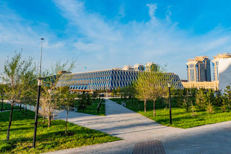 Nur-Sultan Astana GKKP Independence Palace Building Picturesque View on a Sunny Cloudy Blue Sky Dayのeditorial素材