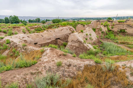 Qurghonteppa Bokhtar Buddhistic Cloister of Ajina Tepa UNESCO World Heritage Site View on a Cloudy Dayの写真素材