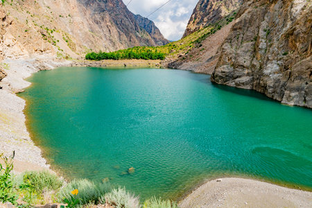 Penjikent Haft Kul Seven Lakes Breathtaking Picturesque Panoramic View on a Sunny Blue Sky Day